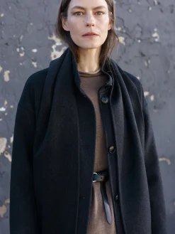 ELLE pitkä villakangastakki - tummanharmaa