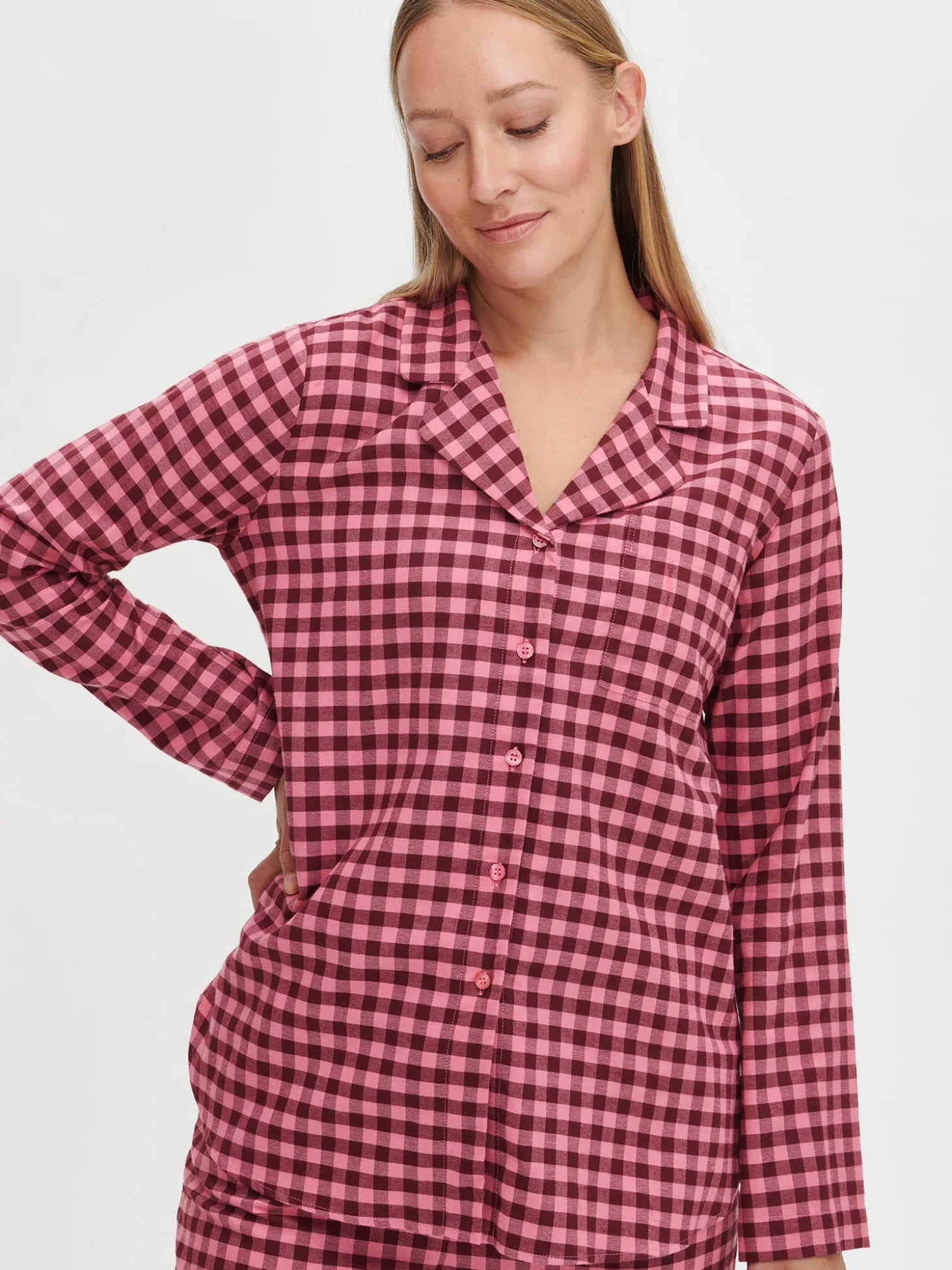 FLANELLI pyjamapaita - pinkki-burgundi